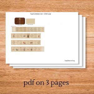 Pu&ograve; includere: Un documento PDF di tre pagine con il titolo "Faust's Grimoire Vol 1 - 1/12th scale". Il documento contiene immagini di vari simboli e disegni.