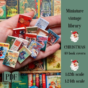 Miniatur Weihnachtsbibliothek, 40 vintage Buchumschläge für Puppen 1:12 bis 1:24, druckbares PDF, Miniaturbuchumschlag, DIY Urlaub