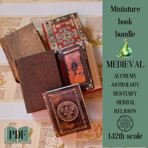 Super saver bundle of printable miniature books, set of 5, 12th dollhouse scale, medieval astrology, animals, herbal, alchemy & religion