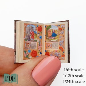 Stundenbuch, 1/6 1/12 1/24 Puppenhaus Maßstab, Reproduktion aus einem lateinischen Buch aus dem 16.Jahrhundert, für Miniaturen, Dioramen, Journals, DIGITALER DOWNLOAD