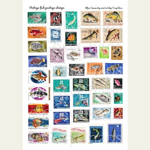 Printable Old Postage Stamps, Fish Ephemera & Collage Sheet for Junk ...