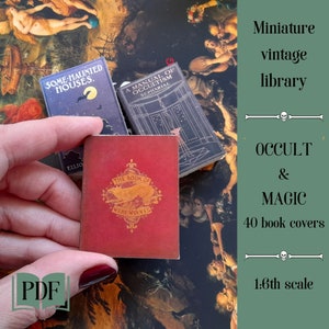 Miniature Halloween vintage library, 40 vintage book covers for dollhouse 1/6th scale, printable pdf, miniature book jackets, gothic mini