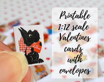 Printable miniature vintage and retro Valentine's cards, 1/12th scale printable pdf for Valentine's Day dollhouse decoration