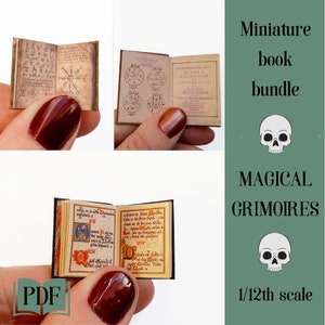 Miniaturbücher für Puppenhaushexe, Mini-Bücherpaket, 3er-Set, Maßstab 1:12, druckbare PDF-Dateien mit okkulter Magie