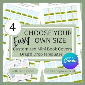 Choose your own size mini book cover templates, Anxiety Bookshelf, reading journal, TBR jar, Christmas ornaments, doll house, Canva editable