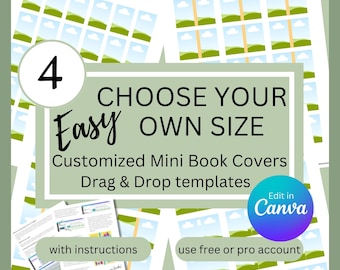Choose your own size mini book cover templates, Anxiety Bookshelf, reading journal, TBR jar, Christmas ornaments, doll house, Canva editable