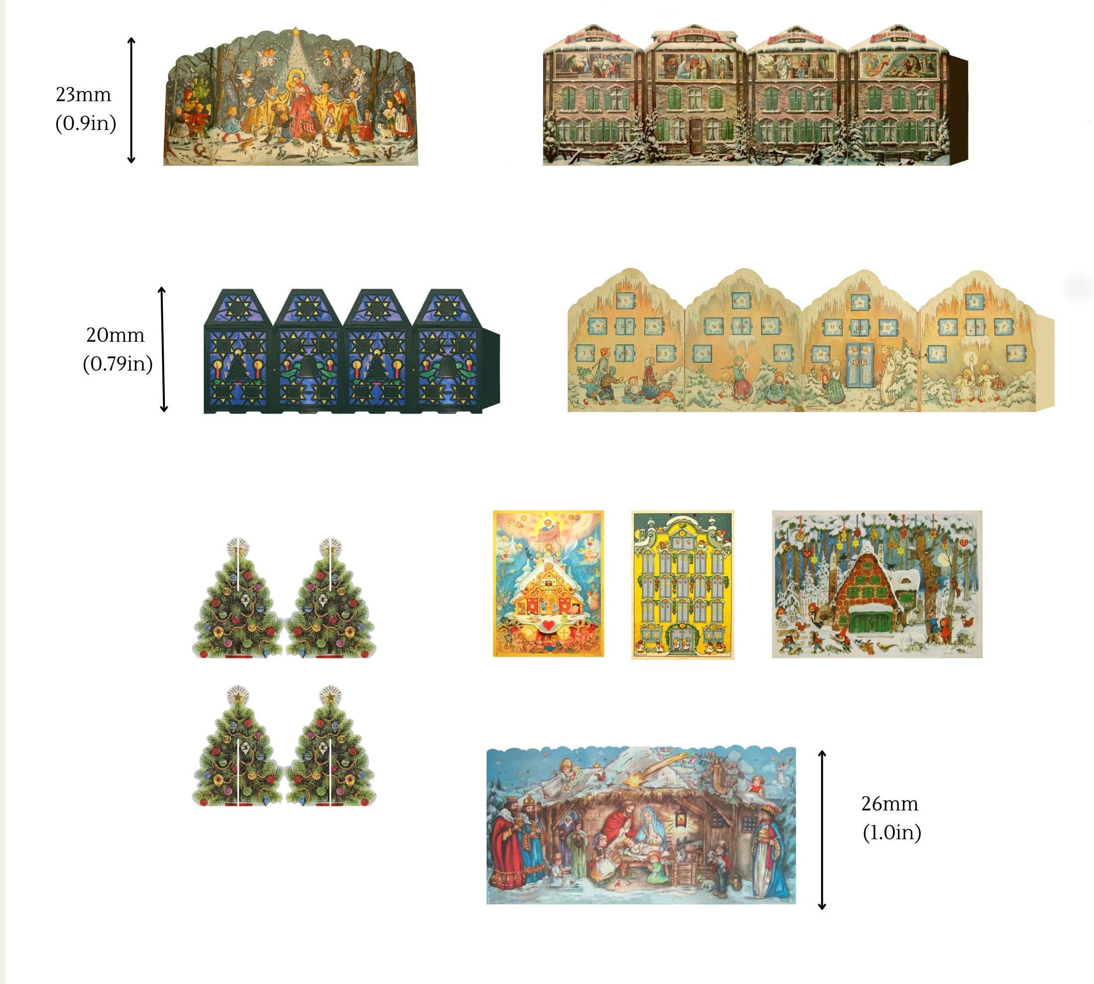 Printable Vintage Christmas Advent Calendars, Nativity, Lantern, Angel, Christmas Tree ...