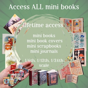 Greift auf alle Mini-Bücher & Puppenhaus-Buchhüllen in 1/6, 1/12 und 1/24 zu, Miniaturbibliotheken, aufklappbare Bücher, druckbare PDF-Dateien