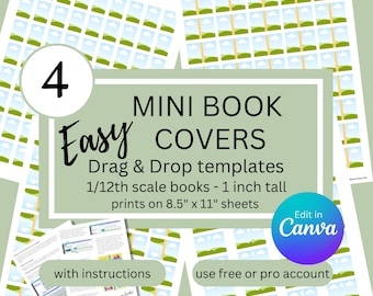 1/12th scale mini book cover templates, for reading journals, TBR jar, Anxiety Bookshelf, Christmas ornaments, doll house, Canva editable