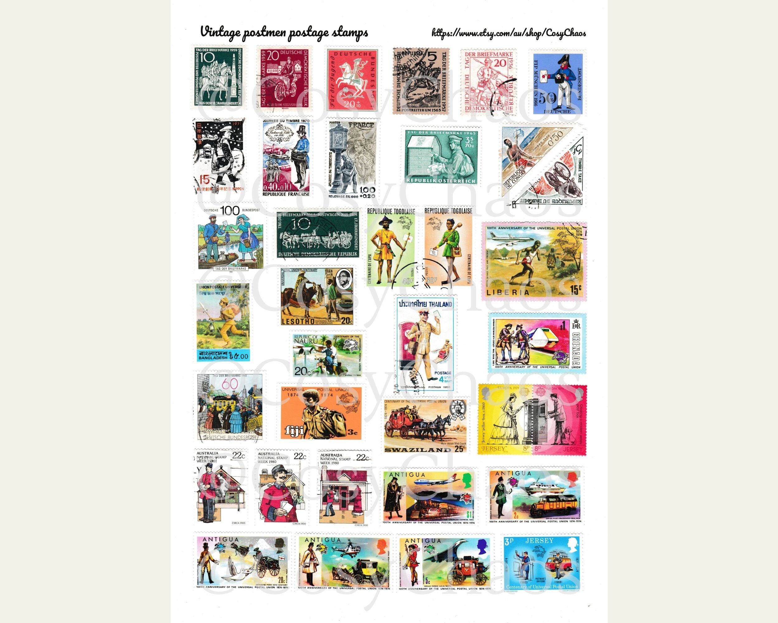 Printable Sheet Vintage Mailman Postage Stamps Postman - Etsy