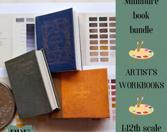 Super Spar-Bundle druckbare Miniatur-Künstlerbücher, 3er-Set, Puppenhaus-Skala 1/12, Puppenhaus druckbare ÖFFNBAR PDF-Bücher