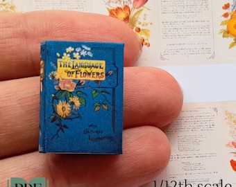 Mini libro de flores imprimible, miniaturas escala 12, libro botánico ilustrado de casa de muñecas, diario de naturaleza vintage, descarga instantánea, manual