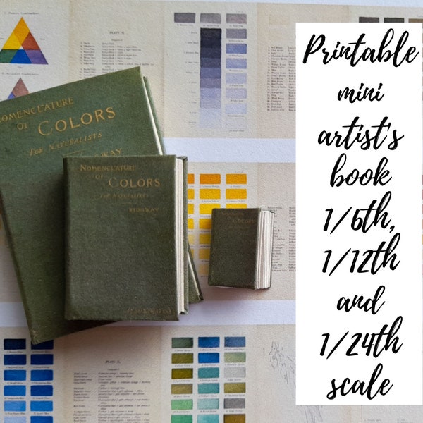 Artist's colour reference book, vintage dollhouse scale mini book 1:12, 6th 24th scale OPENABLE miniature book, book printable pdf download