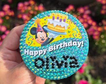 Personalized Rhinestone Happy Birthday Button