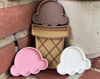 Ice Cream Cone Sensory Tray with Neapolitan Scoops – Playdough Learning Tool