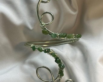 Forest Elven Arm Cuff – Handmade Wire Wrapped Upper Arm Bracelet with Green Jade Beads | Fairycore Boho Jewelry Whimsical fairycore