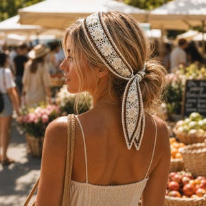 Häkelanleitung für ein Haargummi mit Blumenmuster (PDF) | Boho-Kopftuch | Haarband mit Blumenmuster | Sofort-Download
