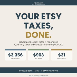 Etsy Seller Bookkeeping Spreadsheet | Schedule C Tax Tracker | Quarterly Taxes & 1099-K | Google Sheets + Excel | 2025 Tax Year US