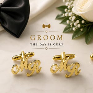 Personalized Wedding Cufflinks, Custom Monogram Initial Cufflinks, Groom Gift, Groomsmen Gift, 18K Gold Plated Cuff Links