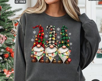 Christmas Gnome Shirt, Santa Gnome Tee, Family Christmas shirt, Merry Christmas, Cute Christmas Lights Gnome Sweatshirt, Xmas Gift for Her
