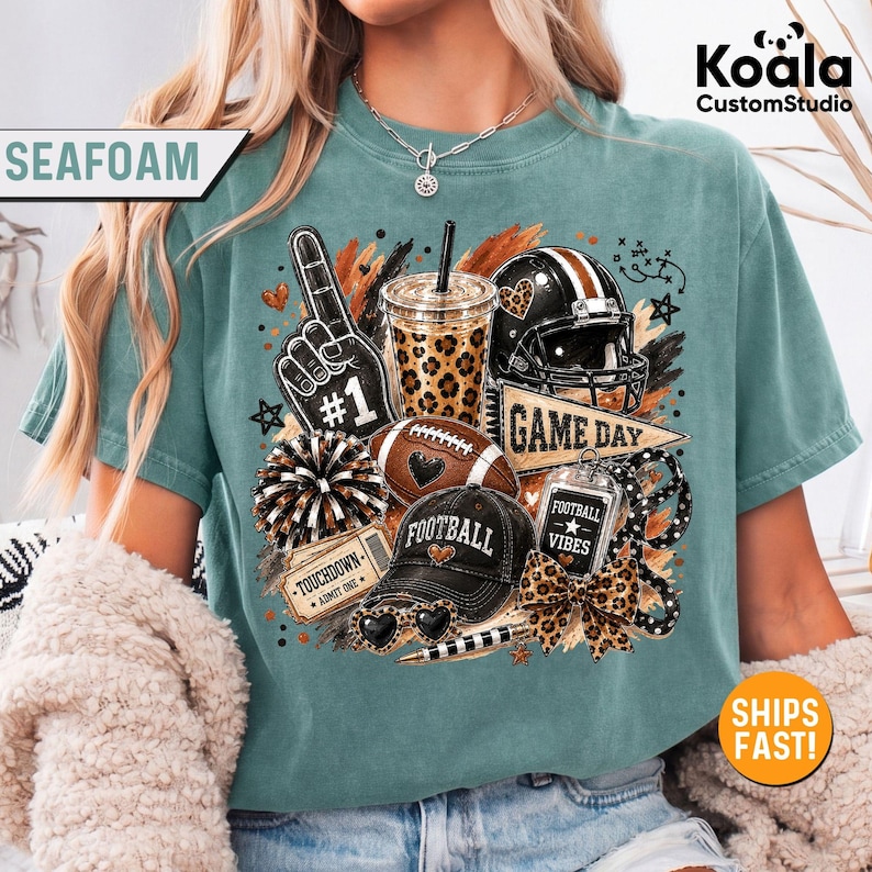 Football Game Day Vibes Shirt, Football Season Leopard Tee, Sunday Football Mom Shirt, Touchdown Game Day Gift for Football Lover Sweatshirt image 3