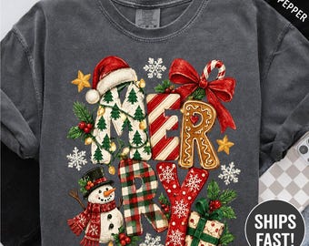 Merry Christmas Shirt, Snowman Gingerbread Christmas Tee, Vintage Merry Christmas Sweatshirt, Holiday Gift for Her, Cute Xmas Season Tee