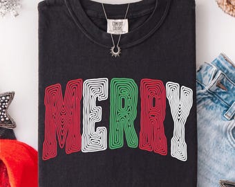 Merry Christmas Shirt, Retro Merry Christmas Tee, Groovy Christmas Sweatshirt, Holiday Christmas Gift for Her, Cute Xmas Season Tee