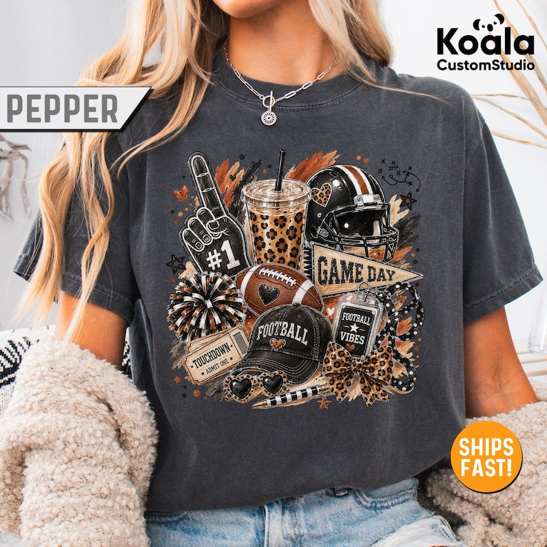 Football Game Day Vibes Shirt, Football Season Leopard Tee, Sunday Football Mom Shirt, Touchdown Game Day Gift for Football Lover Sweatshirt image 4