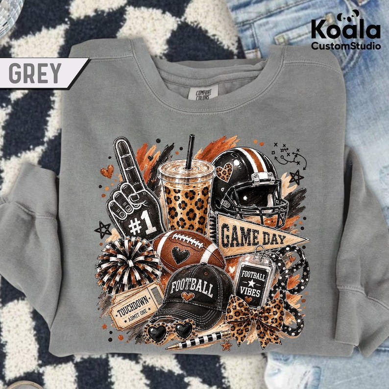 Football Game Day Vibes Shirt, Football Season Leopard Tee, Sunday Football Mom Shirt, Touchdown Game Day Gift for Football Lover Sweatshirt image 2