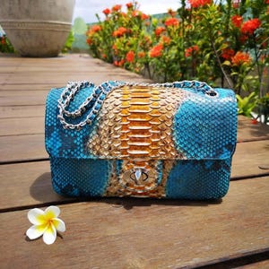 Blue Python Skin Sling Bag | Luxury Exotic Leather Handbag | Handmade Reptile Purse