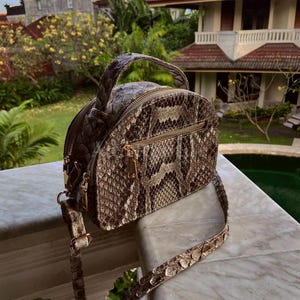 Brown Python Skin Sling Bag | Luxury Exotic Leather Handbag | Handmade Reptile Purse