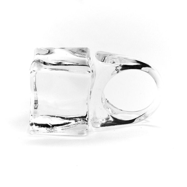 Clear Lucite Ice Cube Ring, Minimalist Acrylic Handmade Ring