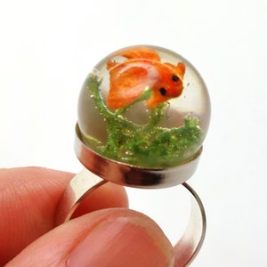 Goldfish ring. Resin ring. Resin jewelry. fish ring, fishbowl ring, fish bowl. miniature, sea animal, Whimsical, resin rings for women