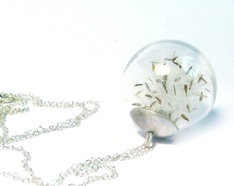Dandelion necklace sterling silver. wish necklace. Glass Bead Orb. Necklace Botanical. Dandelion pendant. Botanical, gift for her