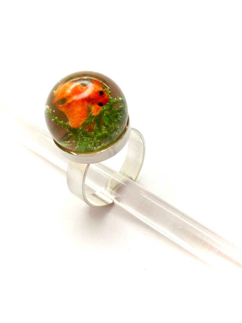 Goldfish ring. Resin ring. Resin jewelry. fish ring, fishbowl ring, fish bowl. miniature, sea animal, Whimsical, resin rings for women image 8