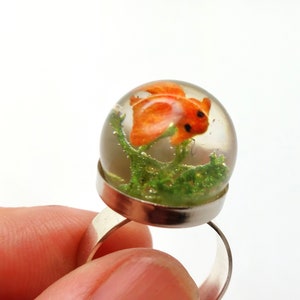 Goldfish ring. Resin ring. Resin jewelry. fish ring, fishbowl ring, fish bowl. miniature, sea animal, Whimsical, resin rings for women image 4