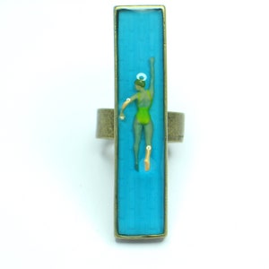 Resin rings, Swim ring, Resin ring, resin jewelry, Swimmer ring. Modern Jewelry , statement ring, cocktail ring. Swimming pool. diorama image 1