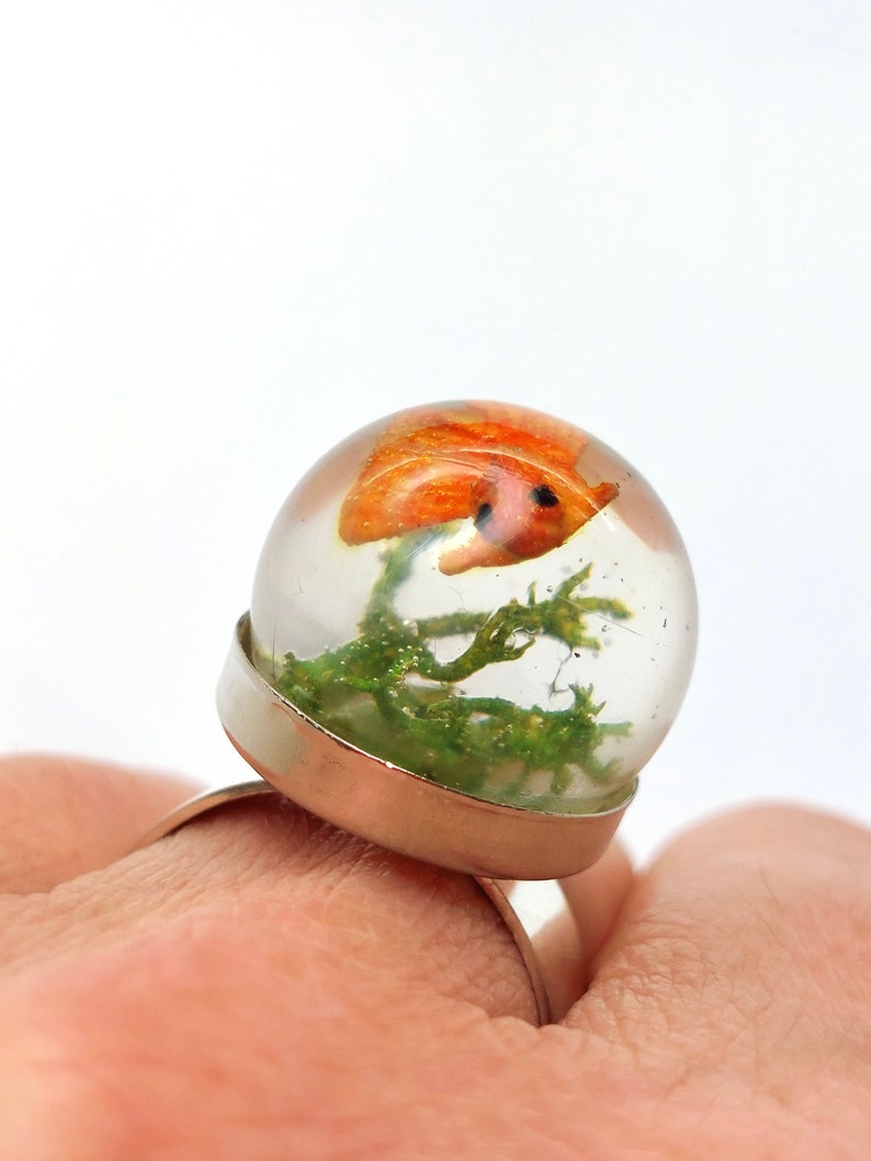 Goldfish ring. Resin ring. Resin jewelry. fish ring, fishbowl ring, fish bowl. miniature, sea animal, Whimsical, resin rings for women image 10