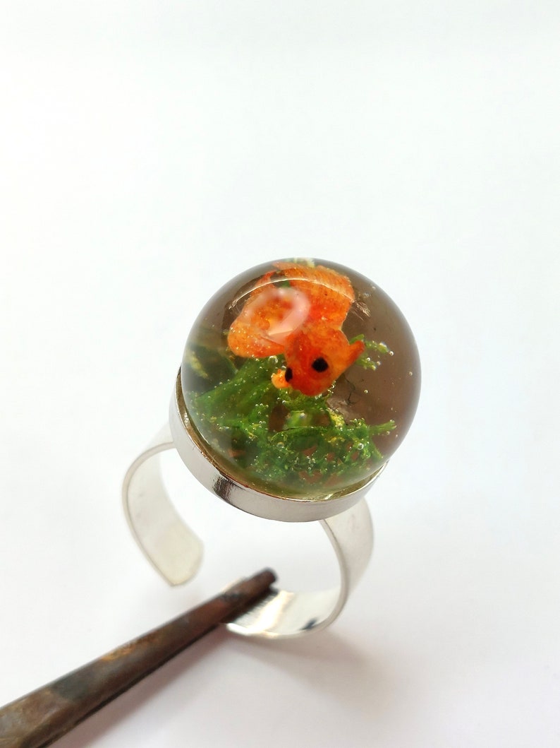 Goldfish ring. Resin ring. Resin jewelry. fish ring, fishbowl ring, fish bowl. miniature, sea animal, Whimsical, resin rings for women image 2