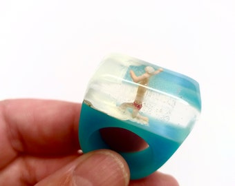 Resin rings. Resin jewelry. diver ring, diver jewelry, nautical,  Modern jewelry. Chunky Resin OOAK, resin rings for women