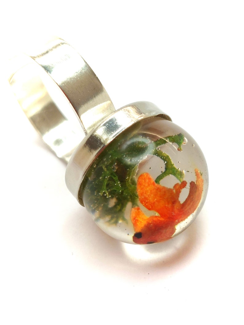 Goldfish ring. Resin ring. Resin jewelry. fish ring, fishbowl ring, fish bowl. miniature, sea animal, Whimsical, resin rings for women image 6