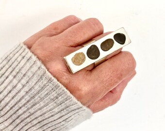 Cobbled ring. Contemporary jewelry, pebble ring. Stone resin rings for women, natural organic ring