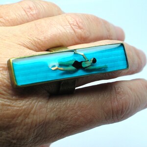 Resin rings, Swim ring, Resin ring, resin jewelry, Swimmer ring. Modern Jewelry , statement ring, cocktail ring. Swimming pool. diorama image 6