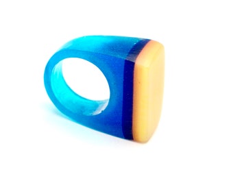 Resin rings. Resin jewelry. Blue, yellow, clear. Ombre. Modern jewelry. Cocktail ring. Rothko. Chunky Resin OOAK, resin rings for women