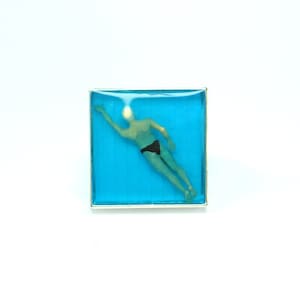 Swimmer Resin Ring: Miniature Pool Scene, Adjustable Band