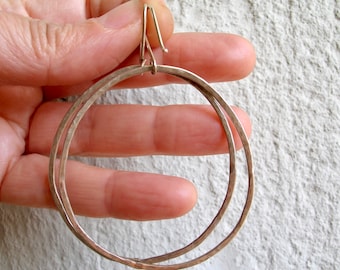 Hoop earrings, Large Sterling Silver Hoop Earrings Silver Hammered Earrings organic Hoop Earrings,  statement jewelry, bohemian jewelry.