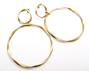 Hoop brass earrings. Large brass earrings, XX large hoop earrings, gift for her, Modern Jewelry. golden dangle earrings, large earrings