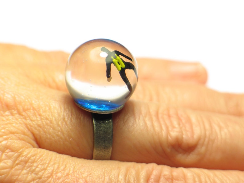 Diver ring, diving ring. Resin rings. Modern jewelry. resin jewelry, snow globe ring, miniature ring, resin rings for women, resin ring image 4