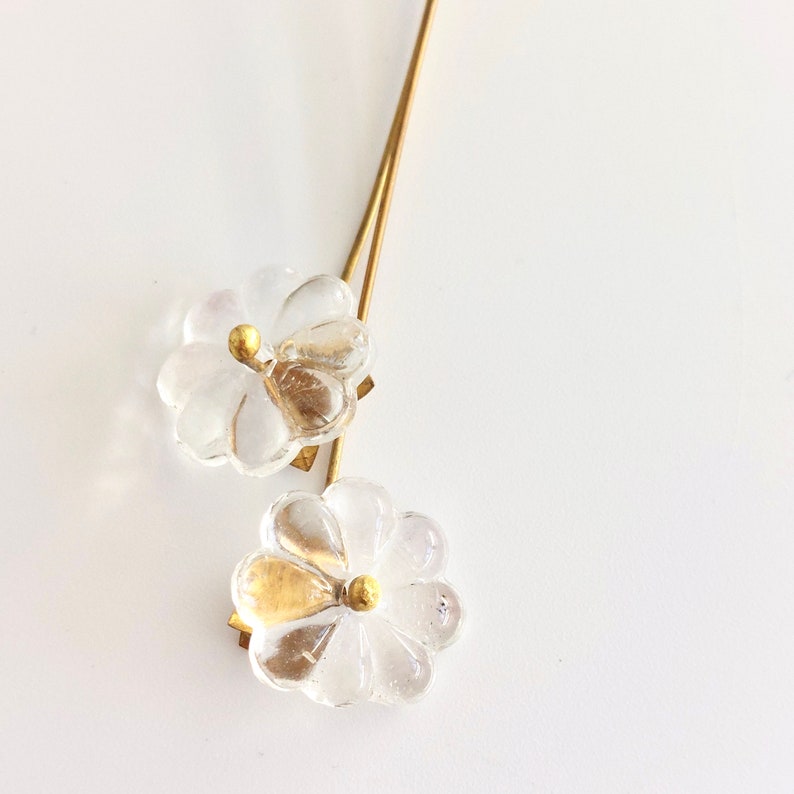 Crystal earrings, Clear glass earrings, Clear Glass flower earrings, Vintage Glass earrings, Reflection Glass earrings, Glass flowers image 4