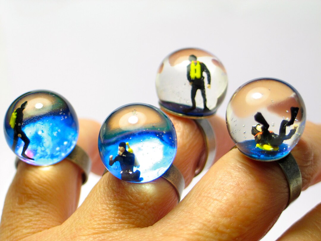 Diver Ring, Diving Ring. Resin Rings. Modern Jewelry. Resin Jewelry